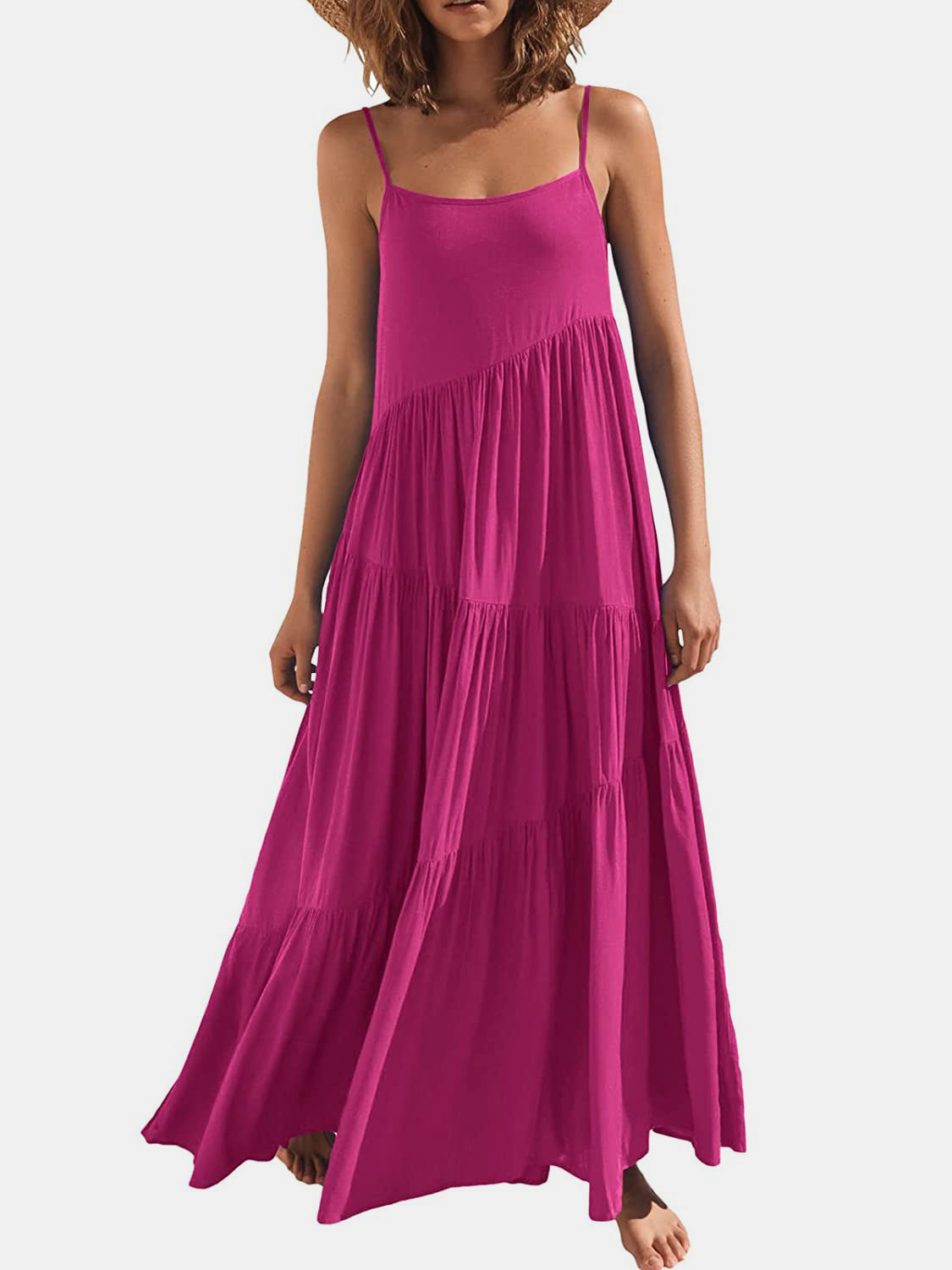 Full Size Ruched Tiered Spaghetti Strap Dress - store name